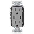 Product Image of Decora Tamper-Resistant Combination Duplex Receptacle w/ 30W (6A) Dual Type C/C Power Delivery USB Charger, NEMA 5-15R - Gray (15A, 125V), T5637-G