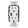 Product Image of Decora Tamper-Resistant Combination Duplex Receptacle w/ 18W (3.6A) Dual Type A/C USB Charger, NEMA 5-15R - White (15A, 125V)