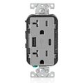 Product Image of Decora Tamper-Resistant Combination Duplex Receptacle w/ 25W+ (5.1A) Dual Type A/C USB Charger, NEMA 5-20R - Gray (20A, 125V)
