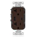 Product Image of Decora Tamper-Resistant Combination Duplex Receptacle w/ 18W (3.6A) Dual Type A/C USB Charger, NEMA 5-20R - Brown (20A, 125V)