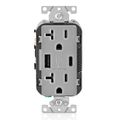 Product Image of Decora Tamper-Resistant Combination Duplex Receptacle w/ 18W (3.6A) Dual Type A/C USB Charger, NEMA 5-20R - Gray (20A, 125V)