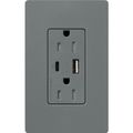 Product Image of Claro 15A USB Type A&C Duplex Receptacle, Satin Finish (Slate), SCR-15-ACTR-SL