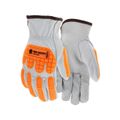 Product Image of 36136 Goatskin Leather Drivers Work Gloves w/ High Visibility Orange TPR Back of Hand Protection (Large)