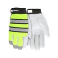 Product Image of 968 Thermosock Lined Goatskin Palm Mechanic Gloves, Fluorescent Lime w/ Reflective Stripes (Medium)