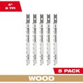 Product Image of 4" 6TPI U-Shank Wood High Carbon Steel Jig Saw Blades (Pack of 5), 48-42-0500