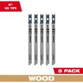 Product Image of 4" 10TPI T-Shank Wood High Carbon Steel Jig Saw Blades (Pack of 5), 48-42-0540