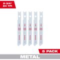 Product Image of 2-3/4" 24TPI U-Shank Metal Cutting Bi-Metal Jig Saw Blades (Pack of 5), 48-42-2160