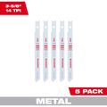 Product Image of 3-5/8" 14TPI U-Shank Metal Cutting Bi-Metal Jig Saw Blades (Pack of 5), 48-42-2190