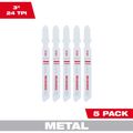 Product Image of 3" 24TPI T-Shank Metal Cutting Bi-Metal Jig Saw Blades (Pack of 5), 48-42-5161