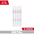 Product Image of 5-1/4" 24TPI T-Shank Metal Cutting Bi-Metal Jig Saw Blades (Pack of 5), 48-42-5166