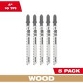 Product Image of 4" 10TPI T-Shank Wood High Carbon Steel Jig Saw Blades (Pack of 5), 48-42-5240