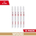 Product Image of 4" 6TPI T-Shank Wood Bi-Metal Jig Saw Blade (Pack of 5), 48-42-5302