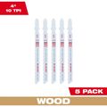 Product Image of 4" 10TPI T-Shank Wood Bi-Metal Jig Saw Blade (Pack of 5), 48-42-5311