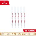 Product Image of 3" 20TPI T-Shank Wood Bi-Metal Jig Saw Blade (Pack of 5), 48-42-5385