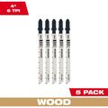 Product Image of 4" 6TPI T-Shank Wood High Carbon Steel Jig Saw Blades (Pack of 5), 48-42-5500