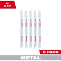 Product Image of 4' 8TPI T-Shank Metal Cutting Bi-Metal Jig Saw Blades (Pack of 5), 48-42-5850