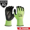 Product Image of Pack of 12 High Visibility Cut Level 3 Polyurethane Dipped Gloves (Medium) 48-73-8931B
