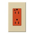 Product Image of Architectural 15A Isolated Ground Duplex Receptacle, Orange Outlet, Color Code for Included Wall Plate, Matte Finish, Ivory