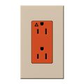 Product Image of Architectural 15A Isolated Ground Duplex Receptacle, Orange Outlet, Color Code for Included Wall Plate, Matte Finish, Taupe