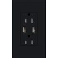 Product Image of Architectural 15A Tamper-Resist USB-A Duplex Receptacle, Self-Testing,w/ Wall Plate, Matte Finish, Black