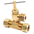 Product Image of 3/8" OD Compression x 3/8" OD Compression x 1/4" OD Compression Ice Maker Humidifier Valve (Rough Brass)