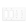 Product Image of 4-Gang Electrical Wall Plate, Combo, Metal, 2 Toggle & 2 Decora (White)