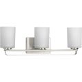 Product Image of League 3 Light Brushed Nickel and Etched Glass Modern Farmhouse Bath Vanity Light