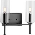 Product Image of Elara 2 Light New Traditional Matte Black Clear Glass Bath Vanity Light