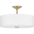 Product Image of Inspire 18" 3 Light Transitional Satin Brass Summer Linen Glass Semi-Flush Mount Light