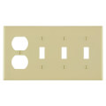 Product Image of 4-Gang Electrical Wall Plate, Combo, 3 Toggle Switch, 1 Duplex (Ivory)