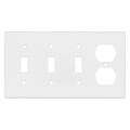 Product Image of 4-Gang Electrical Wall Plate, Combo, 3 Toggle Switch, 1 Duplex (White)