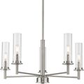 Product Image of Kellwyn 5 Light Brushed Nickel and Clear Glass Transitional Style Chandelier Light