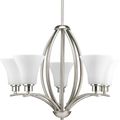 Product Image of Joy 5 Light Brushed Nickel Etched White Inside Glass Traditional Chandelier Light
