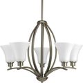 Product Image of Joy 5 Light Antique Bronze Etched White Glass Traditional Chandelier Light