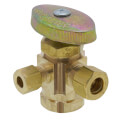 Product Image of 1/2" FIP x 3/8" OD Compression x 1/4" OD Compression Angle Supply Stop, Lead Free (Rough Brass)