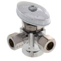 Product Image of 1/2" FIP Inlet x 3/8" O.D. Compr. x 3/8" O.D. Compr. Dual Angle Supply Stop Valve, Lead Free (Chrome Plated)