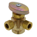 Product Image of 1/2" FIP Inlet x 3/8" O.D. Compr. x 3/8" O.D. Compr. Dual Angle Supply Stop Valve, Lead Free (Rough Brass)