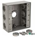 Product Image of 2 Gang Universal Weatherproof Box, 30.2 Cubic Inches, Hub Size 3/4", Silver, Aluminum, 7 Outlets, 2IH7-2