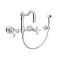 Product Image of Acqui Wall Mount Column Spout Bridge Kitchen Faucet w/ Sidespray, Cross Handle (Polished Chrome)