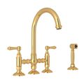 Product Image of San Julio Bridge Kitchen Faucet w/ Side Spray, Metal Lever Handle (Italian Brass)