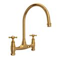 Product Image of Perrin and Rowe Georgian Era Bridge Kitchen Faucet Without Unions, Cross Handle (Unlacquered Brass)
