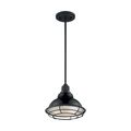 Product Image of Newbridge 1 Light Small Pendant Fixture Gloss Black Finish w/ Silver and Textured Black Accents