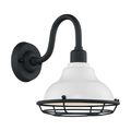 Product Image of Newbridge 1 Light Small Outdoor Wall Sconce Fixture Gloss White Finish w/ Textured Black Accents