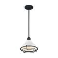 Product Image of Newbridge 1 Light Small Pendant Fixture Gloss White Finish w/ Textured Black Accents