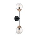 Product Image of Axis 2 Light Wall Sconce Fixture Matte Black Finish w/ Brass Accents Clear Glass