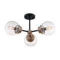 Product Image of Axis 3 Light Semi-Flush Fixture Matte Black Finish w/ Brass Accents Clear Glass