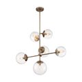Product Image of Sky 6 Light Pendant Fixture Burnished Brass Finish Clear Glass