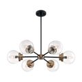 Product Image of Axis 6 Light Chandelier Fixture Matte Black Finish w/ Brass Accents Clear Glass