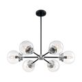 Product Image of Axis 6 Light Chandelier Fixture Matte Black Finish w/ Brushed Nickel Accents Clear Glass