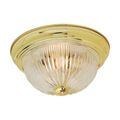 Product Image of 2 Light 13" Flush w/ Clear Ribbed Glass Polished Brass Finish